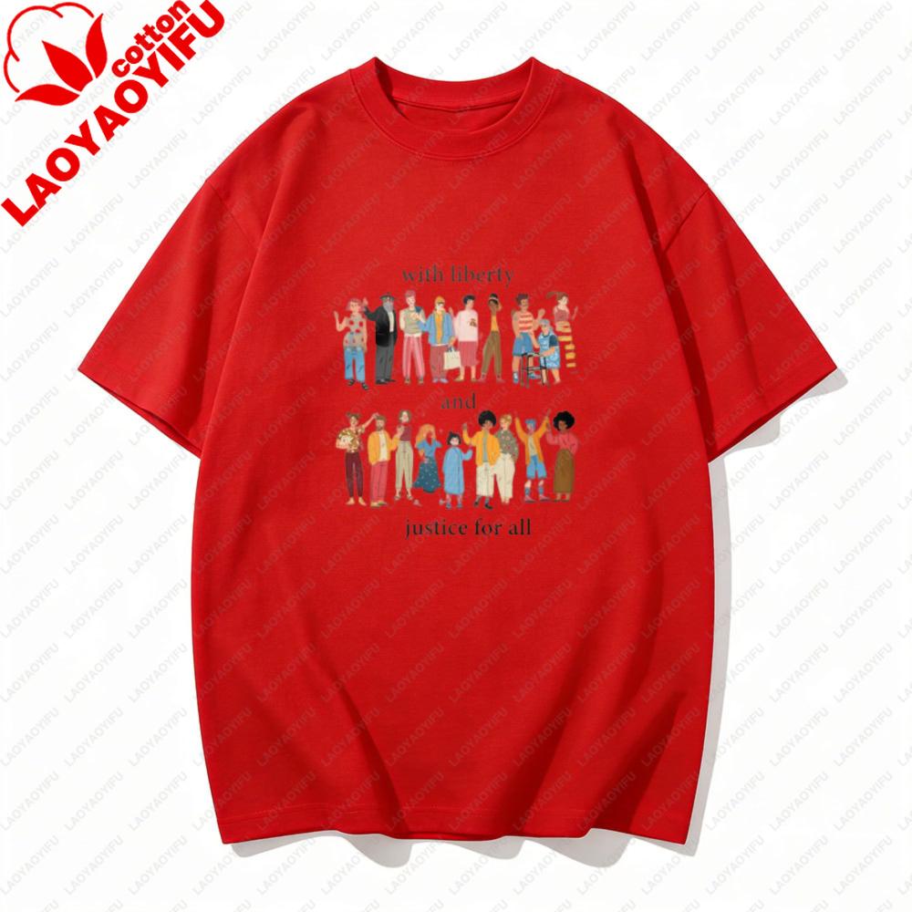 Patriotic TShirt with Liberty and Justice for All Equality Unity Graphic Tee Casual Cotton Short Sleeve Top for Men Women Tshirt