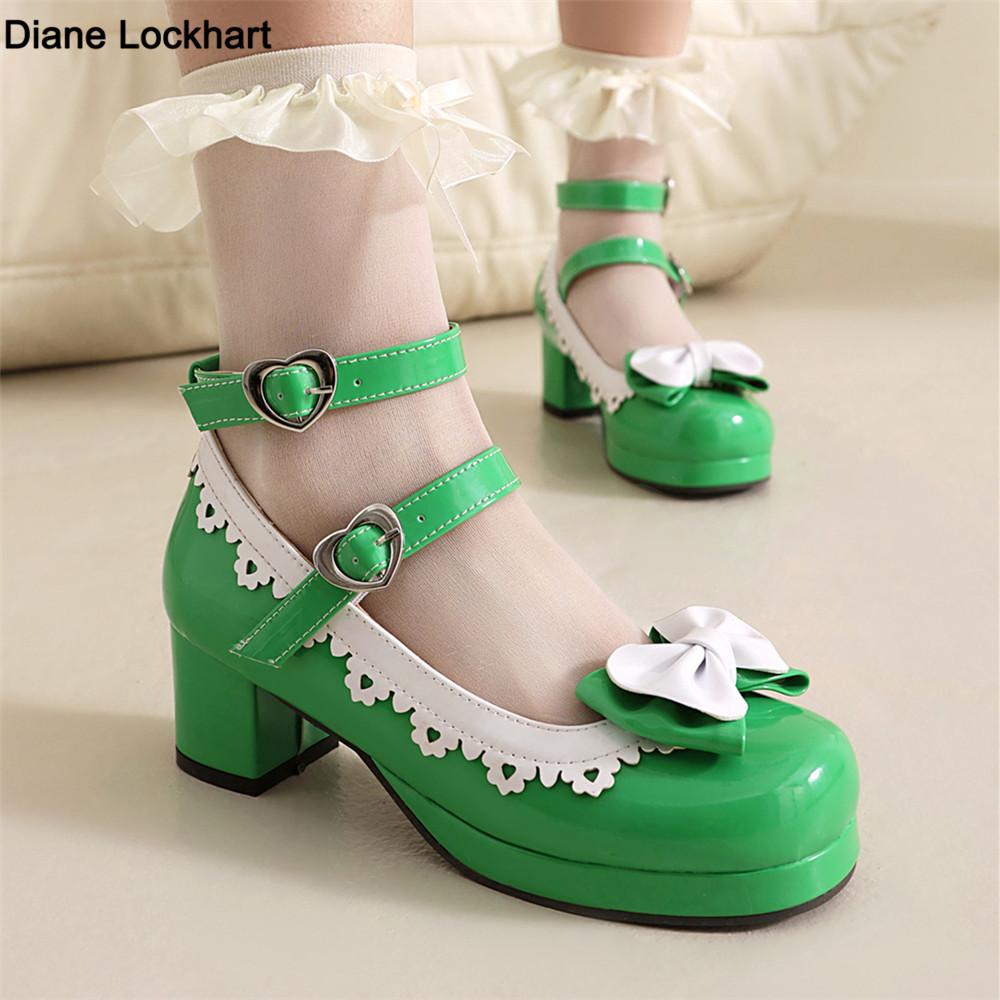 Fashion Girls Sweet Lolita Ruffles Bowknot Lace Bridal Wedding Shoes Women High Heels Bordered Princess Cosplay Party Pink Size 34-48