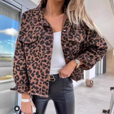 Fashionable and Trendy Spring Leopard Denim Coat for Women European and American Style