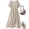 Short-sleeved round neck simple cotton and linen dress for women's 2025 summer new loose waist and thin dress