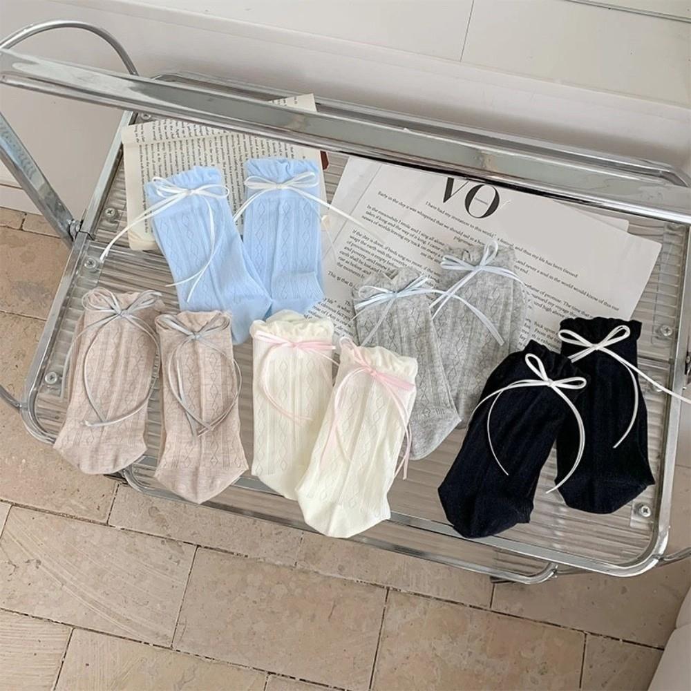 Cute Bow Sweet Lolita Thin Socks Breathable Bowknot Socks Soft Long Socks  Summer