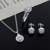 925 Silver Cute Solid Christmas Gift Noble Fashion Elegant Women Shiny Crystal Cz Necklace Earring Ring Jewelry Set