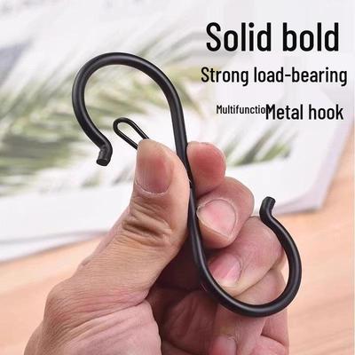 3-Pack Windproof Black S-Shaped Hanging Hooks with Drop-Resistance