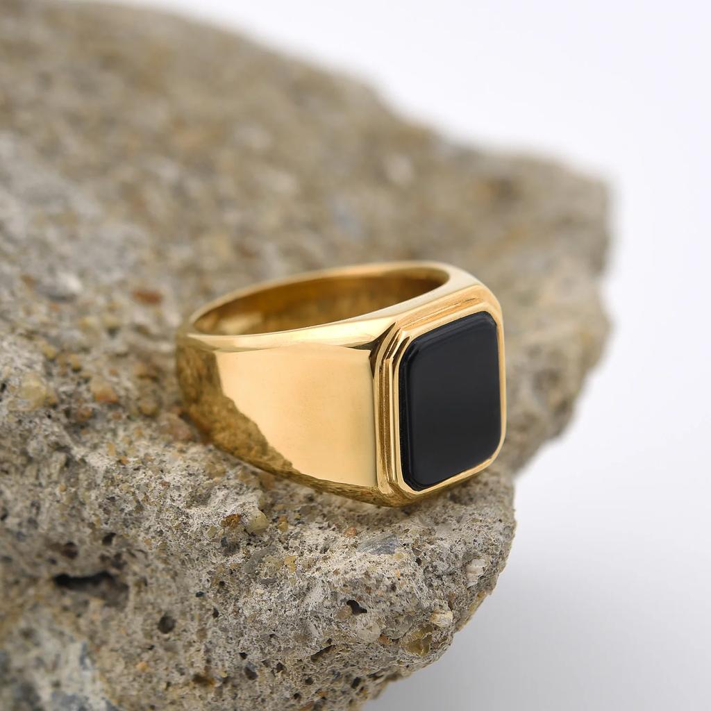 R3381 Męski/Damski Trend Wysoka Jakość Stal Nierdzewna 316L Wielokolorowe Cyrkonia Styl Onyks Złote Pierścionki Biżuteria