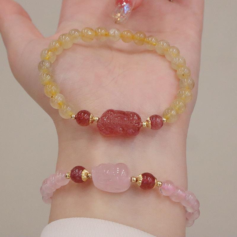 

Pixiu Кулон Клубничные бусины Браслет Женские украшения Подарок