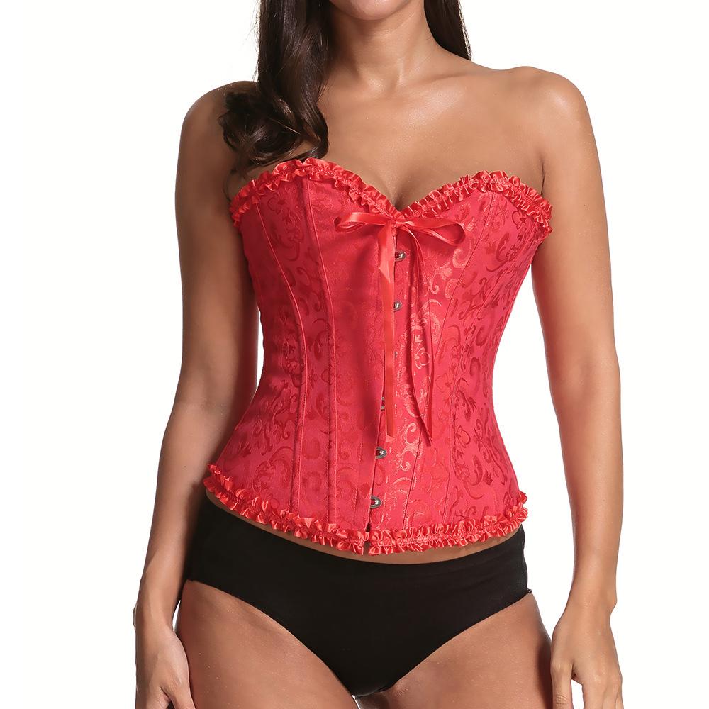 Women Jacquard Ribbon Steel Buckle Waist Cincher Corset Body Shaper
