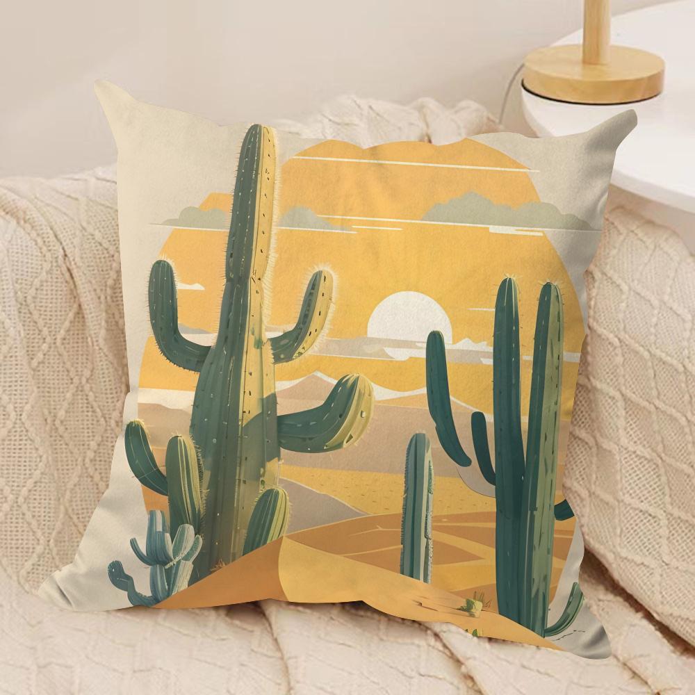 Retro Cactus Cushion Cover Short Plush Doublesided Print Square Throw Pillow Covers Sofa Home Cushion Decor