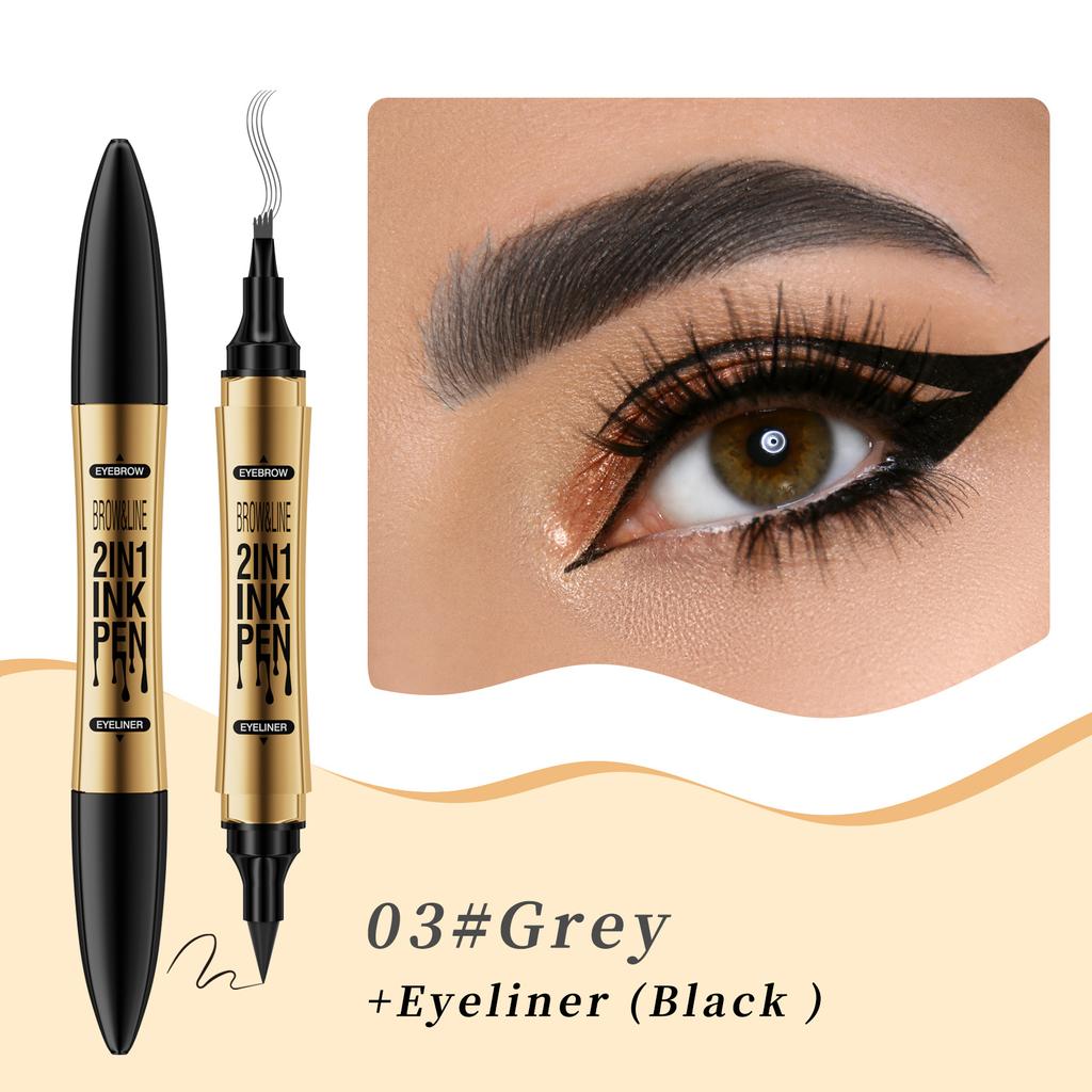 2-in-1 Eyeliner Augenbrauenstift Buschige Augenbrauen Glatter Eyeliner Wasserfester und Schweißresistenter Augenbrauenstift Flüssiger Eyeliner