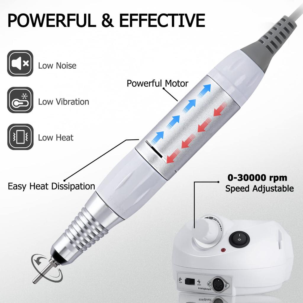 Electric Acrylic Nail Drill 30000 RPM Nail File with Foot Pedal Manicure Set, Nail Grinder for Gel Nails with Nail Drill Bits