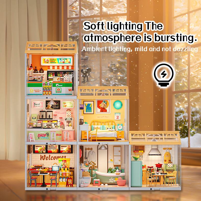 Children's DIY Handmade Cottage Light Building Block Scene 3D Puzzle Children's Educational Assembly Toy Gift