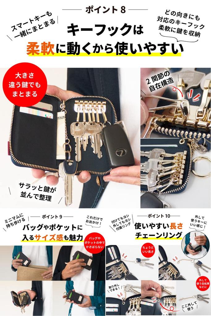 proud denim key case for Smart key case with large 6 key outer card and key Japan's men capacity, hooks, pocket, slots, ring.
