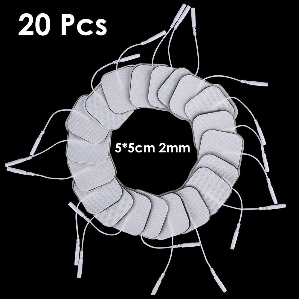 100/20PCS 5x5CM Nerve Stimulator Silicone Gel Electrode Pads Tens Electrodes Digital Therapy Machine Massage Sticker 2mm Plug