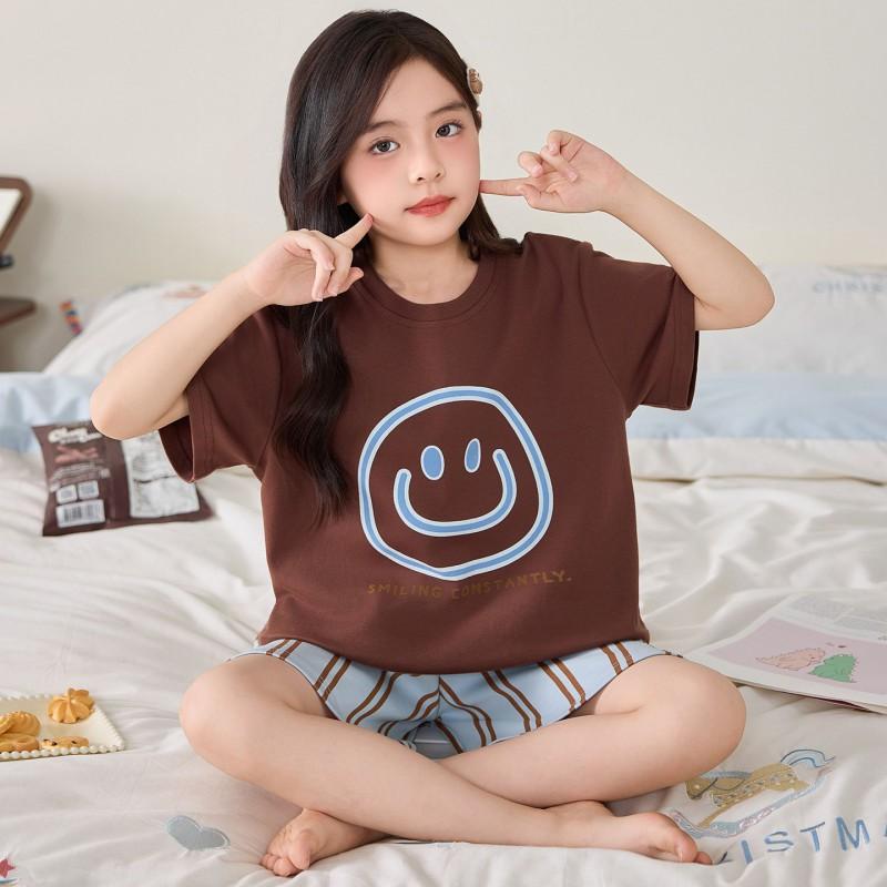 Girls Cotton Pajama Set Short Sleeve Cartoon Print Sleepwear Kids 8 Years