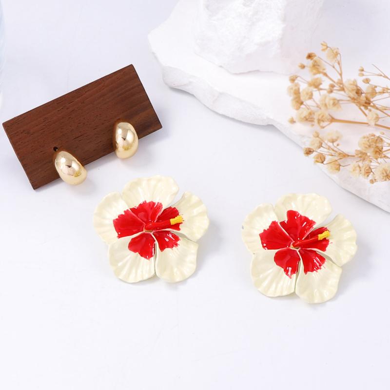 

4Pcs/Set Bohemian Colorful Drip Oil Flower Stud Earring Set for Women Fashion Contrasting Floral Unique Earrings Tourist Zircon белый