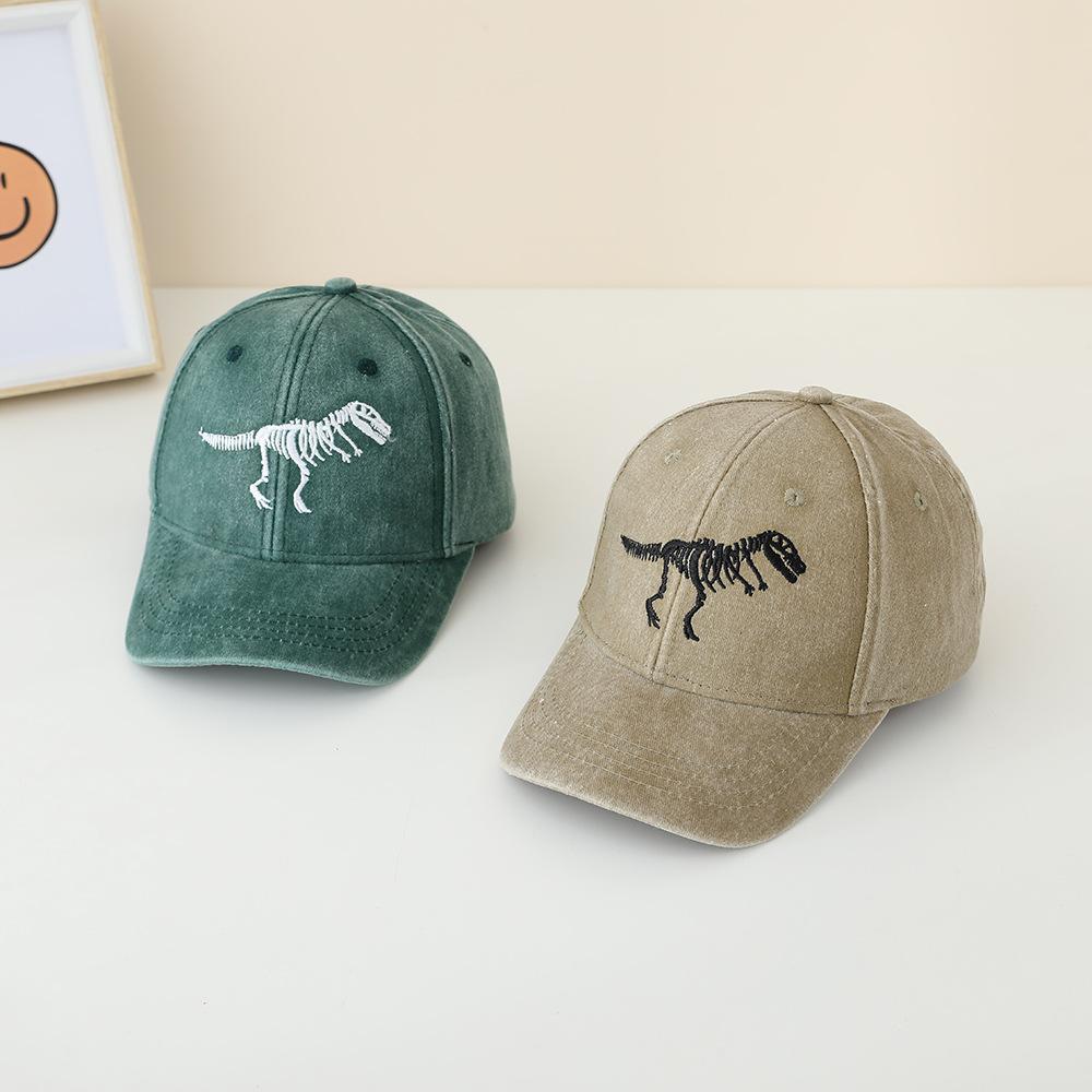 JYL TS DIY Dinosaur Skeleton Kids Cap Vintage Washed Hat Cotton