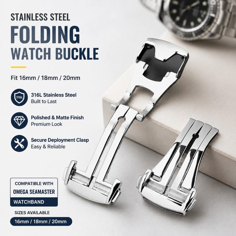Folding Deployment Watch Buckle Fit Omega Speedmaster Seamaster 300 Replacement Clasp Accessory Compatible with Silicone