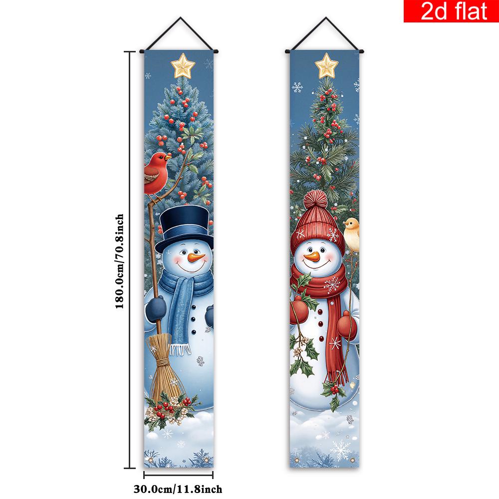 Merry Christmas Door Banner Couple Snowman Snowy Tree Scenes 1 Pair Indoor Outdoor Decor