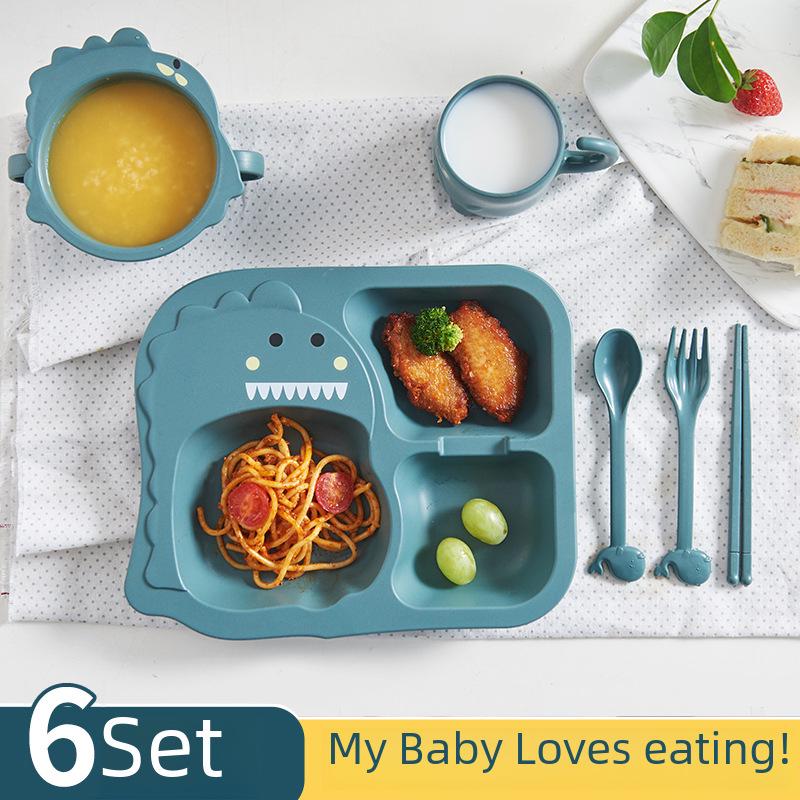 Ensemble de vaisselle pour enfants à motif de dinosaures: Bols et baguettes - Assiettes écologiques en fibre de blé