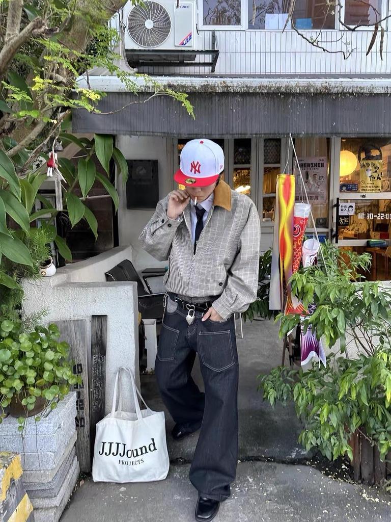 Premium Prince of Wales Check Corduroy Harrington Jacket with Contrasting Collar for Versatile Old Money Style Commuting.