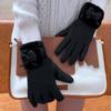 Soft Women Anti-cold Gloves Bow Windproof Finger Mittens All-Match Thickened Suede Gloves  Skiing