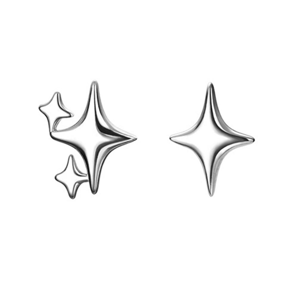 2PCS Silver Color Fashion Cross Star Zircon Stud Earrings for Women Elegant Y2K Girl Simple Earrings Cute Jewelry New Year Gifts