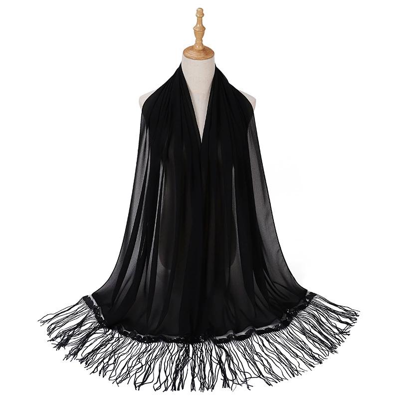 Новый шифоновый шарф-хиджаб с бахромой и пайетками для женщин, мусульманский платок, шарфы, женский хиджаб, тюрбаны на Рамадан для женщин