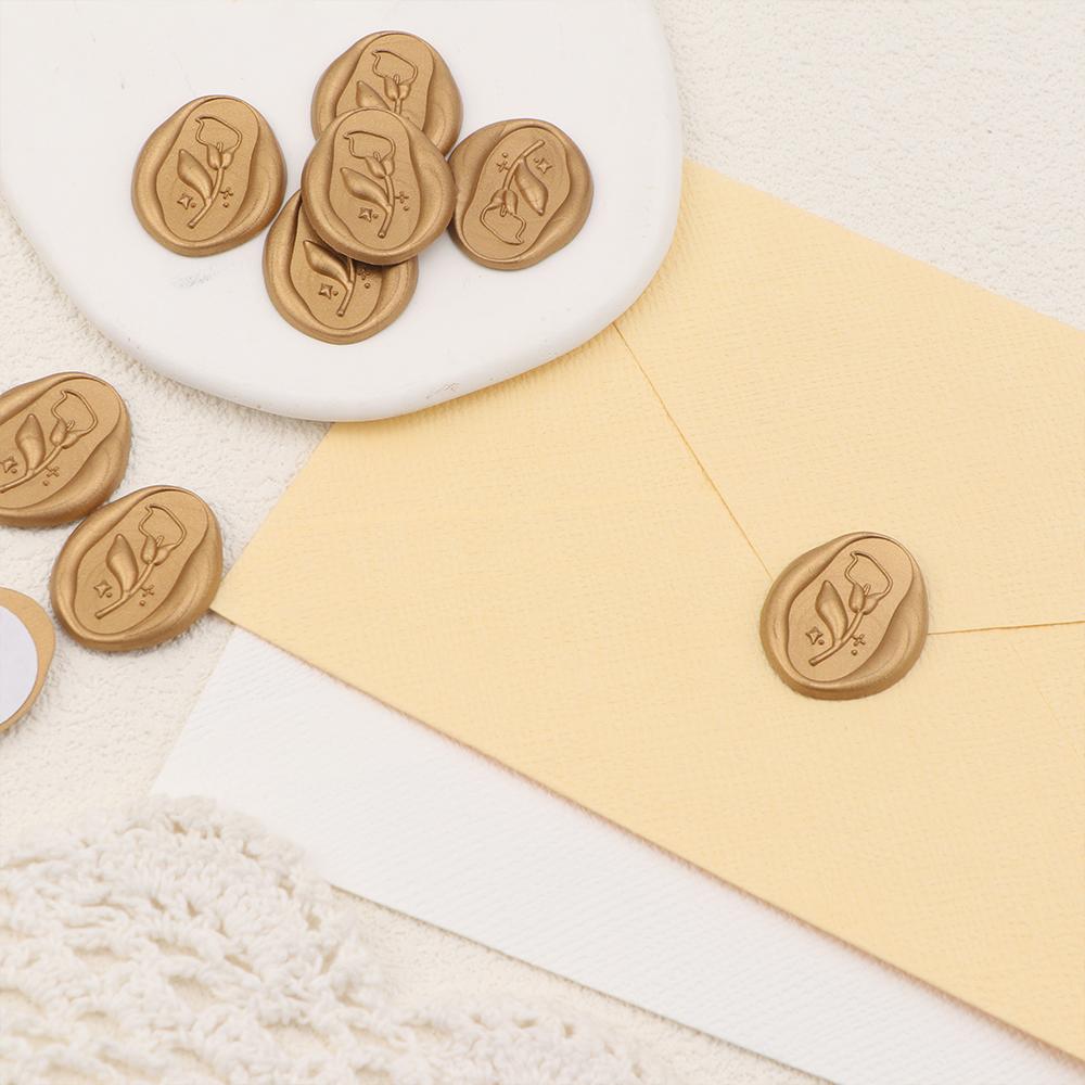 100pcs Calla Lily Flower Wax Seal Stickers, Oval Self-adhesive Wax Stickers, for Decorating Wedding Invitations, Festival Gifts