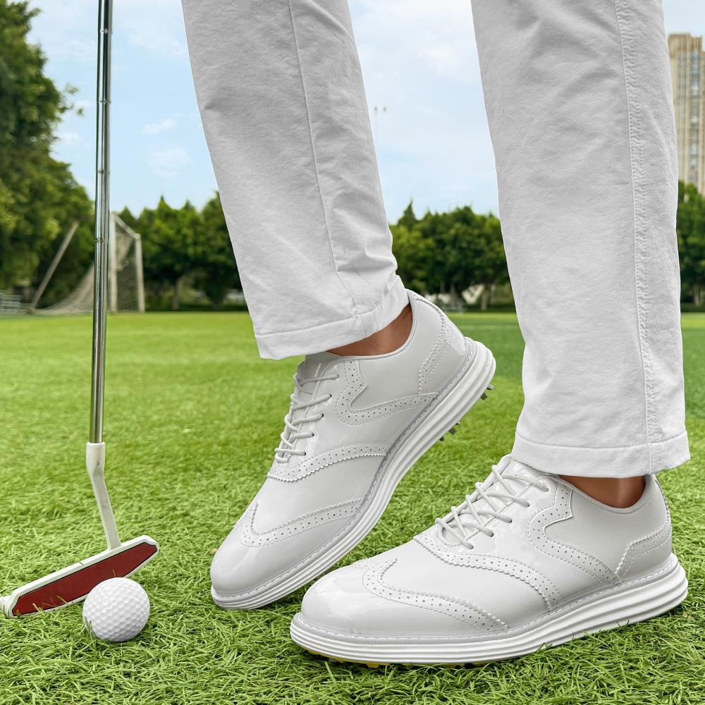 Scarpe da Golf da Uomo Professionali con Tacchetti Impermeabili Microfibra Anti-Collisione Punta Scarpe Sportive da Competizione Esterna Scarpe da Golf da Uomo