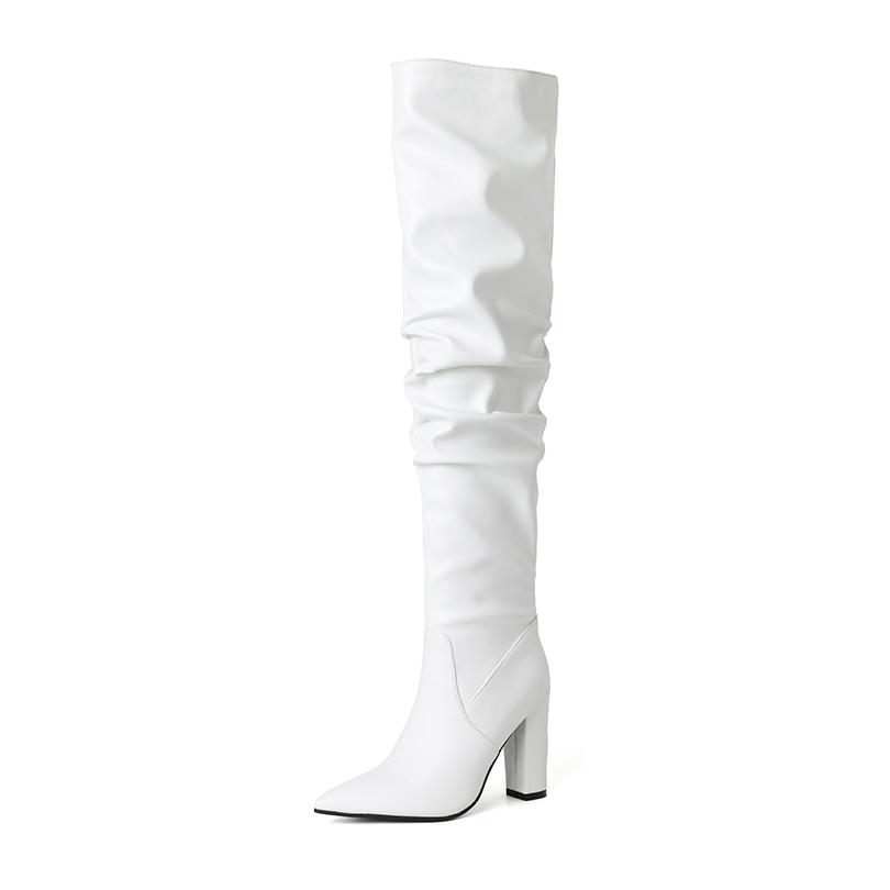 

Sharp Pointed Ultra-High Thick Wrinkled Women s Over The Knee Boots Soft And Comfortable PU Autumn And Winter New Long Boots 39