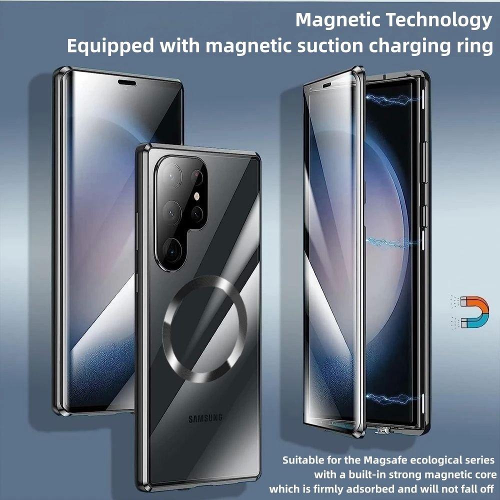 Case for Samsung Galaxy S25 Ultra S26 S24 Plus S23 S22 FE Double Sided Tempered Glass, Magnetic Aluminum Alloy, Magsafe Wireless Charging Phone Bumper