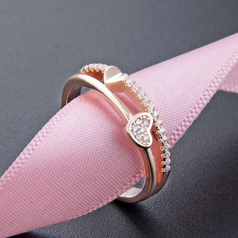 Fashion Ladies Crystal Love Heart Adjustable Open Rings Jewelry
