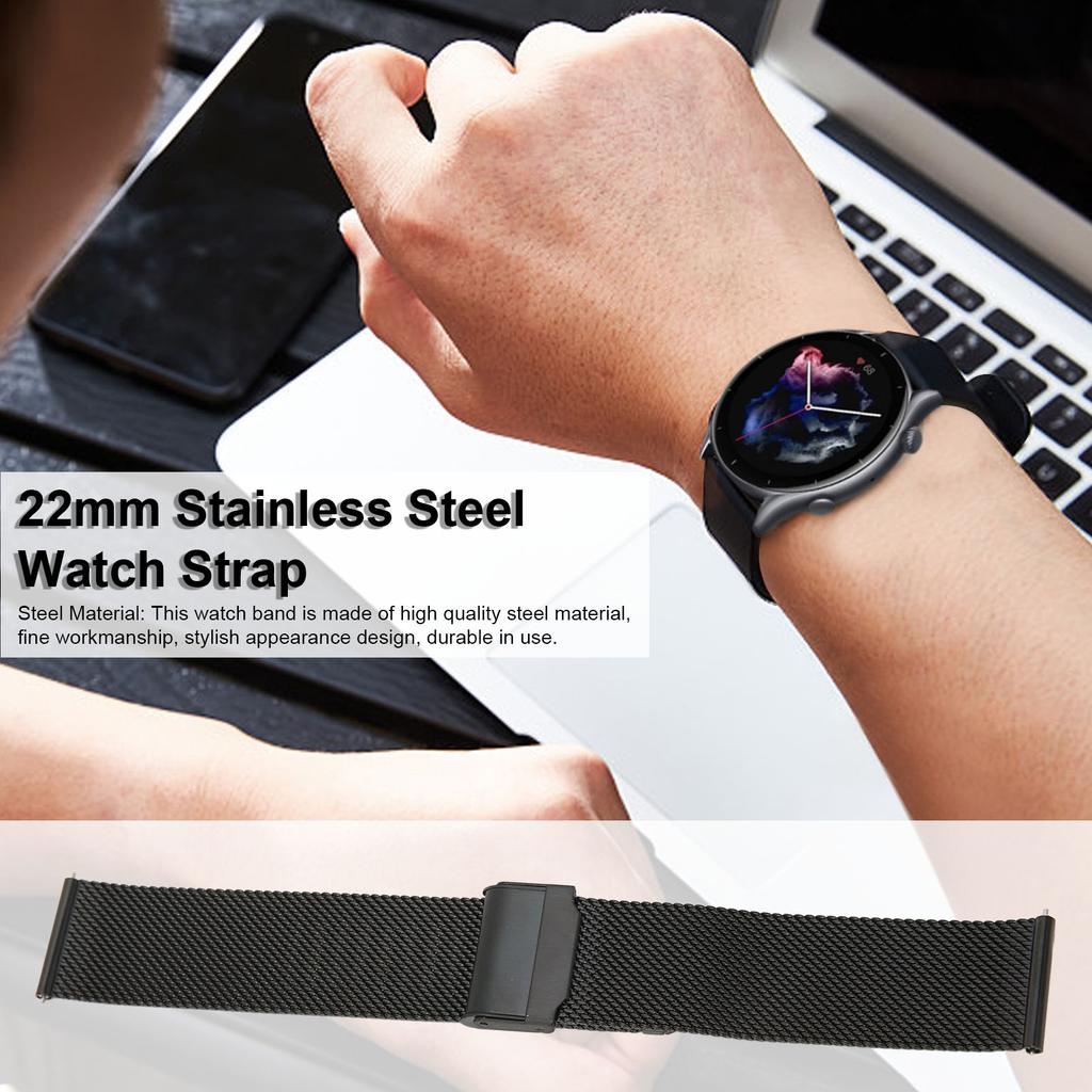22mm Stainless Steel Watch Bands Mesh Woven Watch Straps Quick Relse Watch Wristband with Buckle for GTR 3