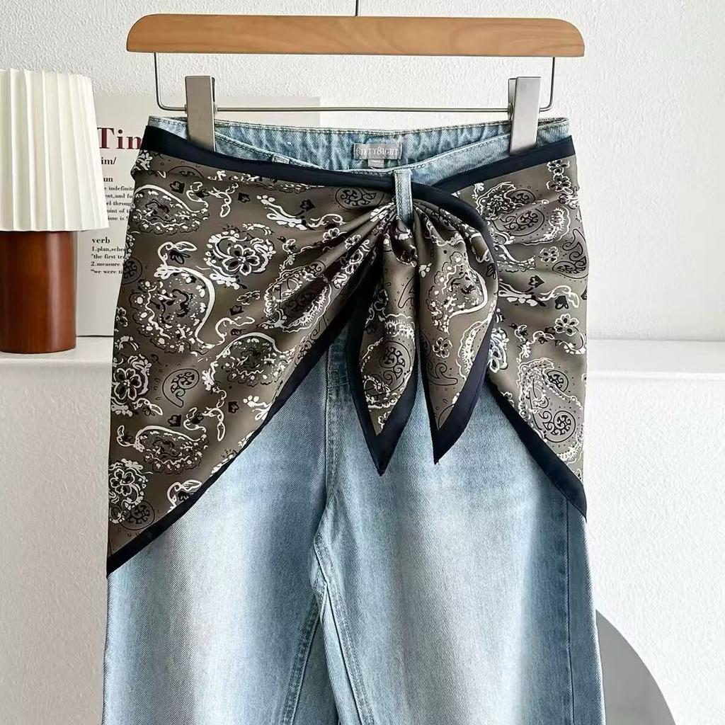 New triangular black and white rhombus square silk scarf, trouser skirt, triangular belt skirt, scarf with jeans