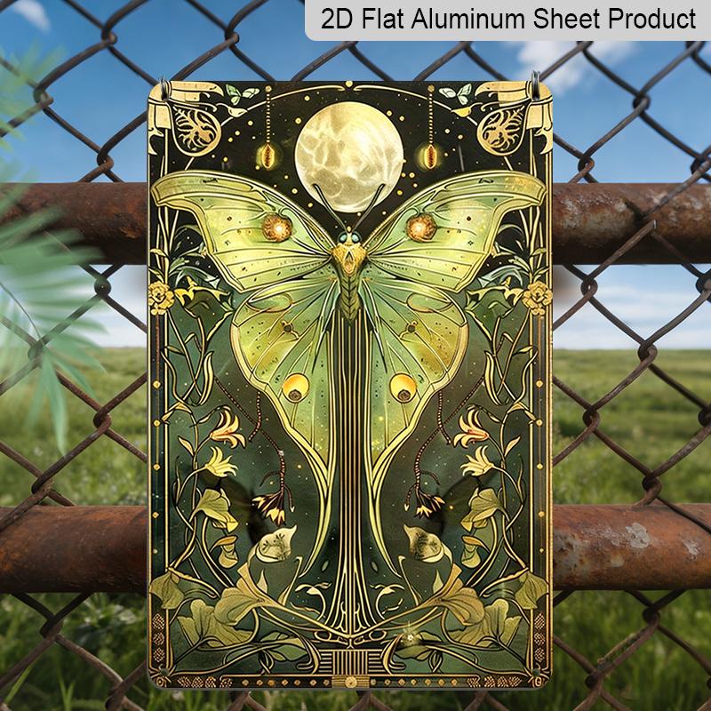 

2D Flat, 1pc Vintage Luna Moth Aluminum Metal Wall Art Sign - Retro Celestial Night Sky Design with Stars, Moon & Floral Patterns, 8x12 Inch 20*30cm