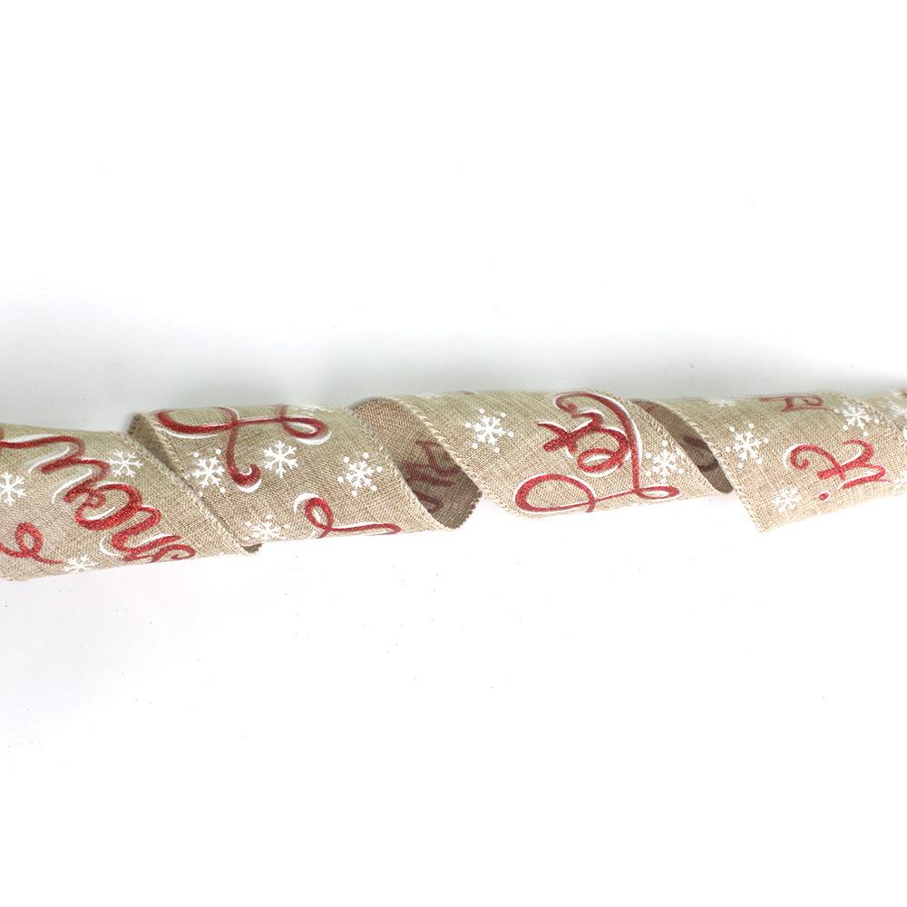 6M Imitation Linen Ribbon DIY Christmas Tree Decor Letter Snowflake Print Style Ribbon Gift Wrapping Xmas Party Craft Accessory
