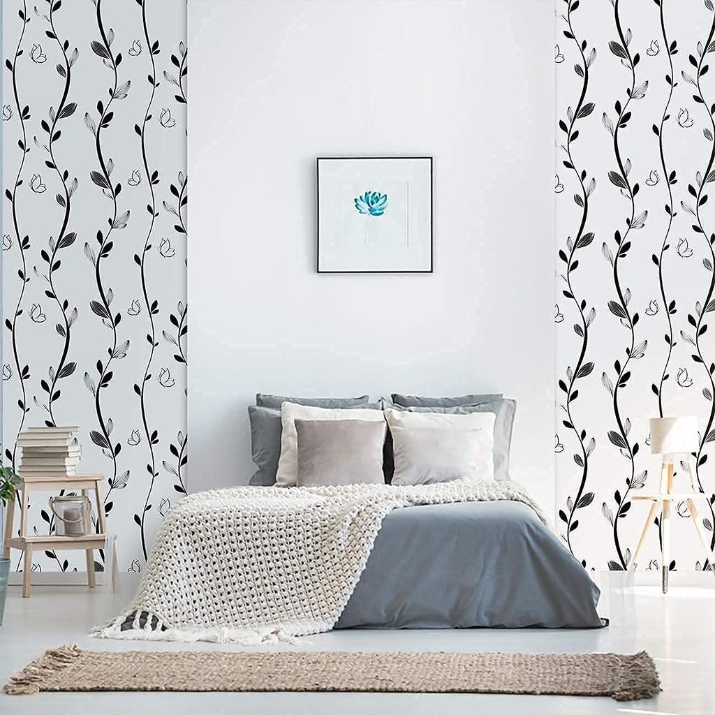 Black Floral Peel and Stick Wallpaper Black Vine Butterfly Self-Adhesive Wallpaper Removable Modern Stick and Peel Contact Paper