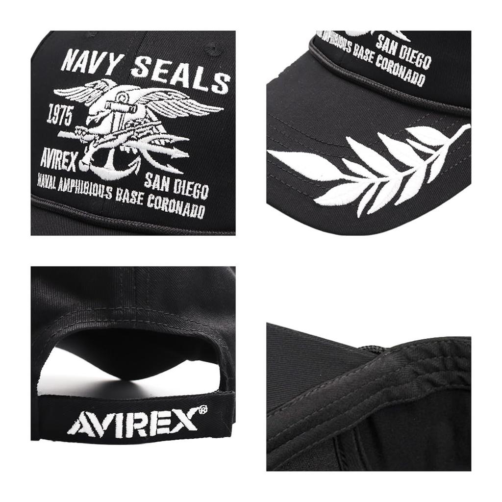 AVIREX Cap Men's Brand Logo Hat Long Brim American Casual Military AVIREX US NAVY Apollo Cap Stylish Navy Gold