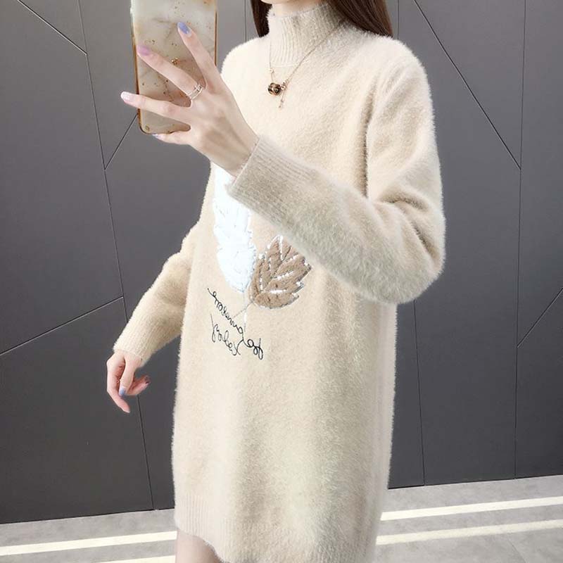 Pulover pentru Femei Toamnă Iarnă Îngroșat Cald Tricotat Elastic Mânecă Lungă Topuri