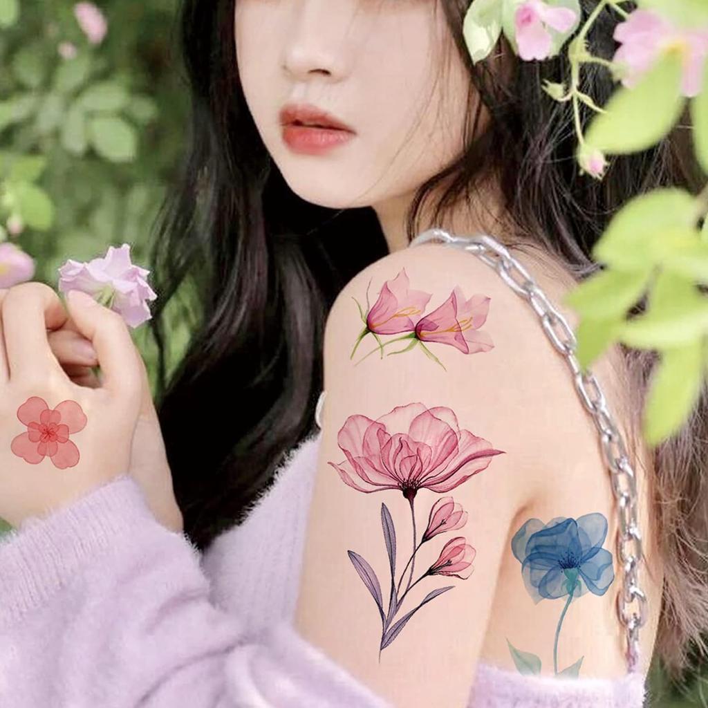 10 Pcs 3D Watercolor Lavender Flower Temporary Tattoos For Women Body Art Arm Fake Adults Tattoosticker Waterproof Girls Tatoos