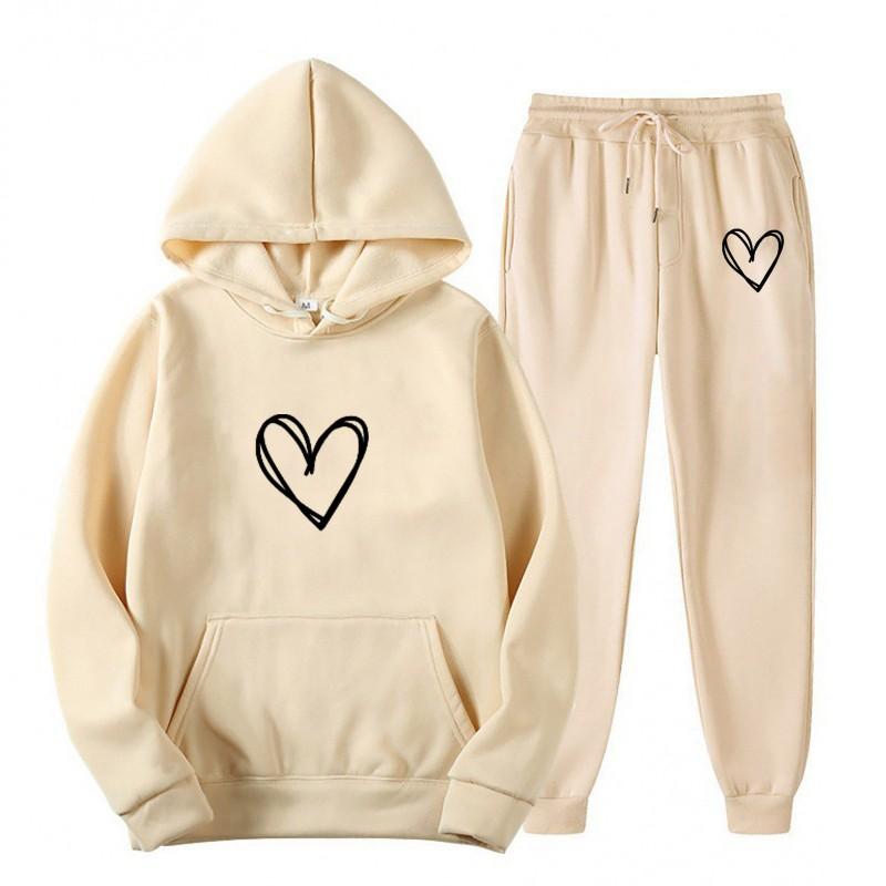 Womens Casual Hooded Sweatshirt Set Loose Fit College Style Printed Long Sleeve Top Drawstring Pants