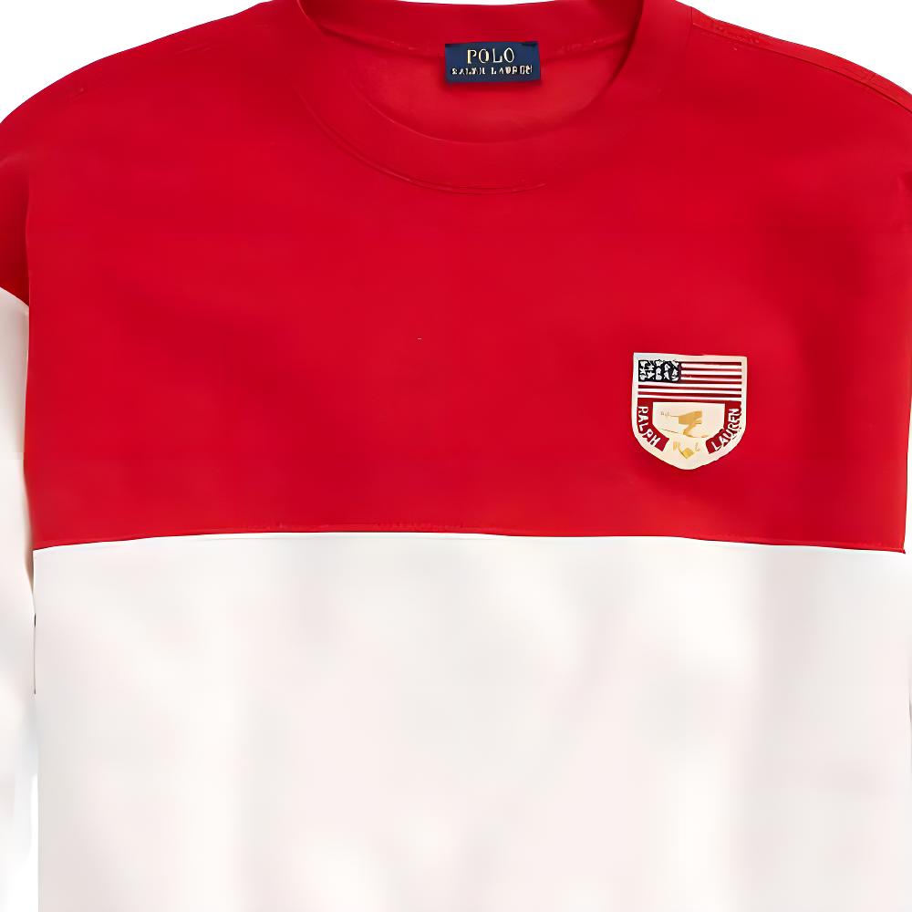 Polo Ralph Lauren SS23 Color Block Logo Printed Sweatshirt Women sweatshirt White Red 211886899-001