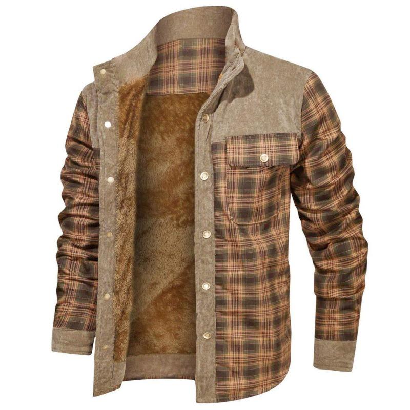 Large Size Autumn and Winter Men's Retro Plaid Splicing Warm Wanderer Jacket Is In Stock