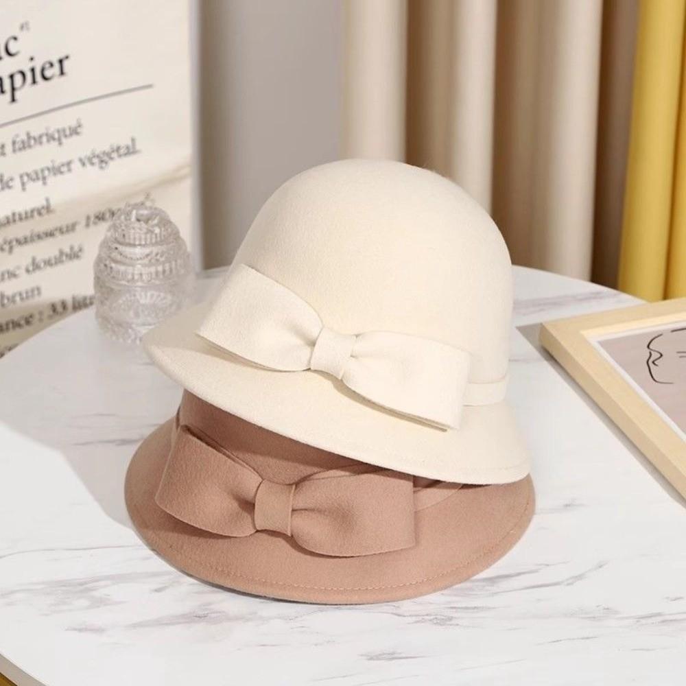 Francia Stílusú Női Halász Kalap Egyszínű Gyapjú Vödör Kalap Divatos Masnis Tetejű Kalap Buli