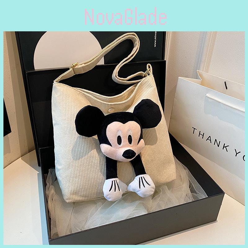 Mickey Mouse Canvas Shoulder Bag With Zipper Closure For Daily Casual Wear