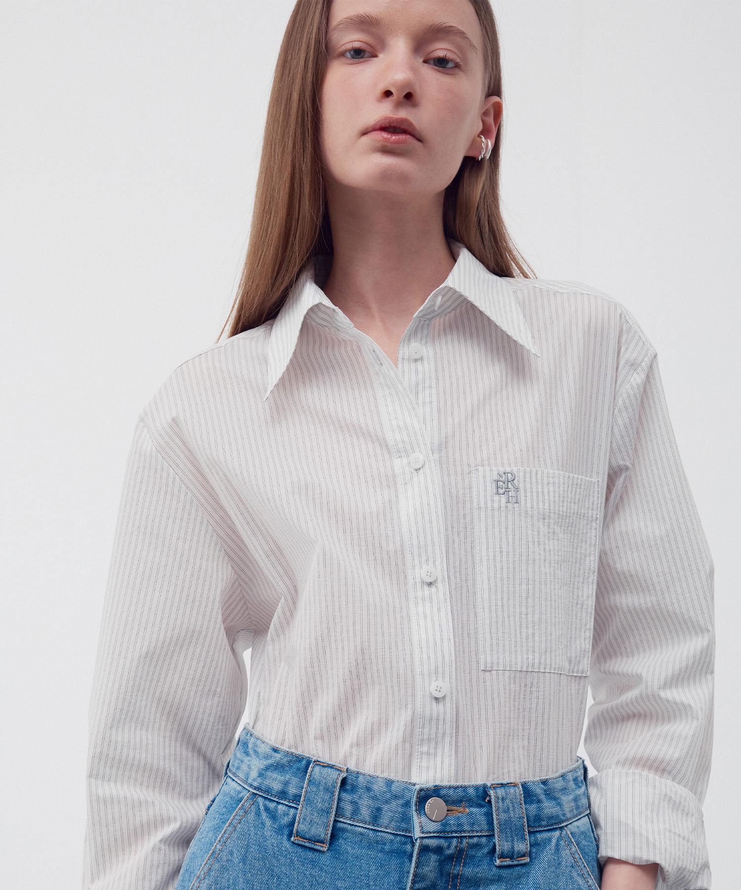 Rie Embroidered Stripe Pocket Shirt White White/S_M