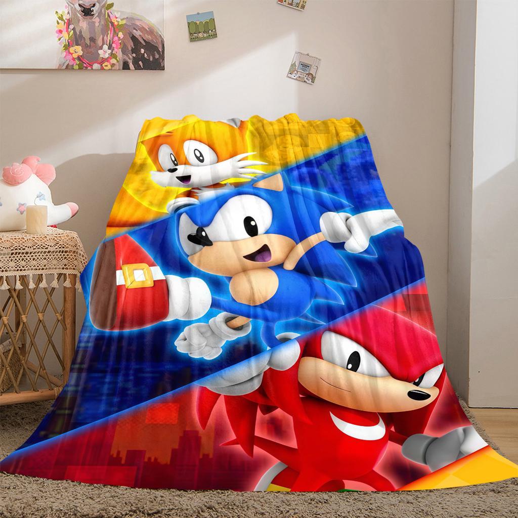 Sonic Cartoon Print Blanket Warm Comfortable Flannel Cover For Bedrooms, Sofas, Beds, Chairs LXRa52