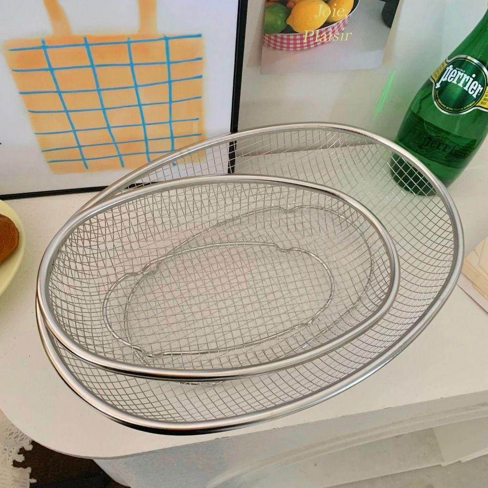 Stainless Steel Fruit Basket Oval Mesh Screen Portable Vegetable Draining Basket