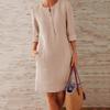 Casual Women Loose Solid Color Buttons Cotton Linen Long Sleeve Midi Dress