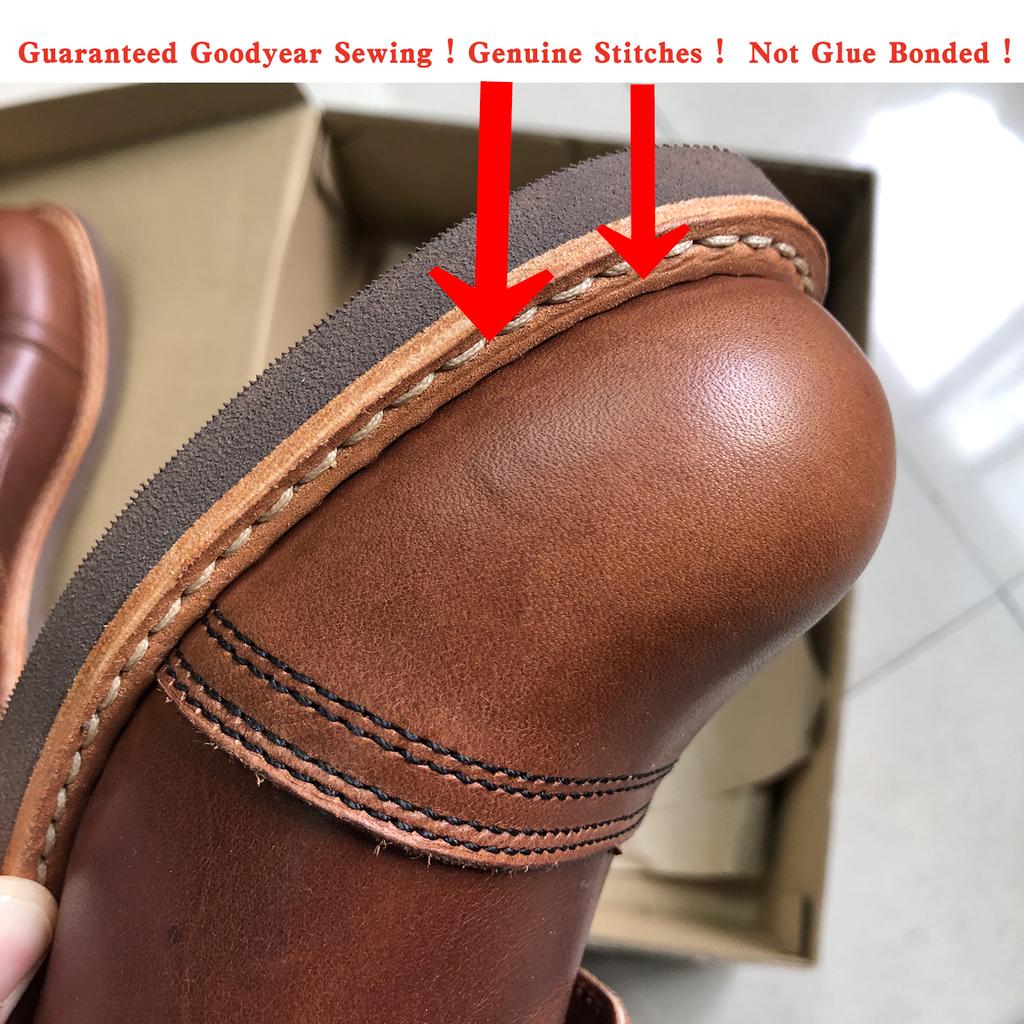 Dayanıklı Goodyear-Weltli Motosiklet Sağlam Miras Botları Vintage Yağ Gerçek Deri 8111 Kırmızı Punk Erkekler İçin Sığır Derisi Orta Kesim Ayakkabılar