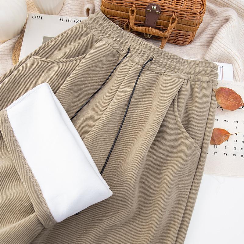 G-Samt Weitbeinige Hosen Damen Herbst und Winter Verdickt Lässig Gerade Hosen Hohe Taille Locker Gestrickt Europäischer Baumwollsamt Yamamoto Hosen
